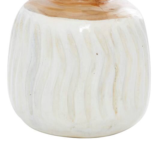 Set of 3 White Teak Wood Coastal Style Vase 6", 7"